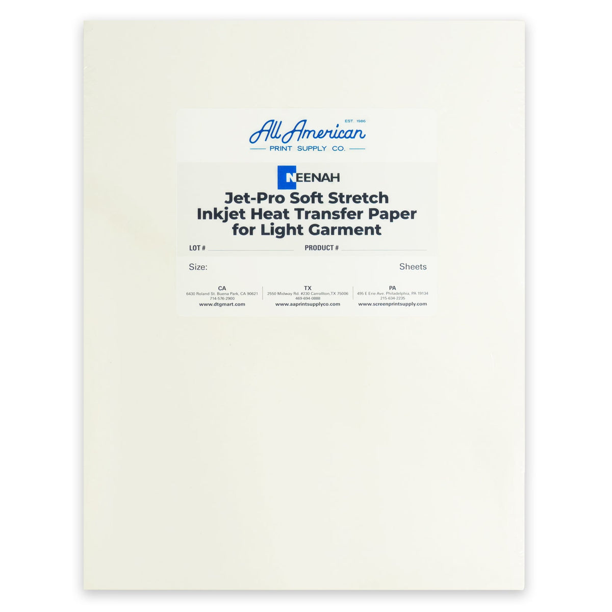 JetPro SoftStretch Light Inkjet Heat Transfer Paper | AA Print Supply ...