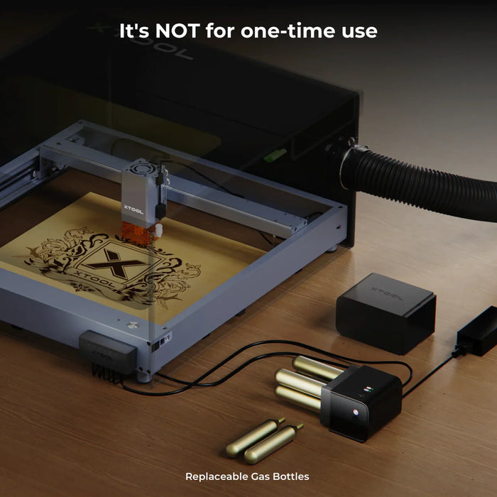 the xTool Fire Safety is not for one-time use. It features replaceable gas bottles