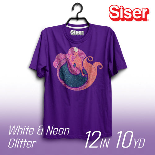 Siser White and Neon Glitter Heat Transfer Vinyl - 12" Width 10 Yard
