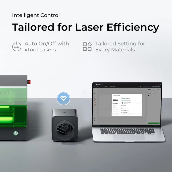 Intelligent control tailored for laser efficiency. Auto on/off with xTool lasers. Tailored settings for every material.