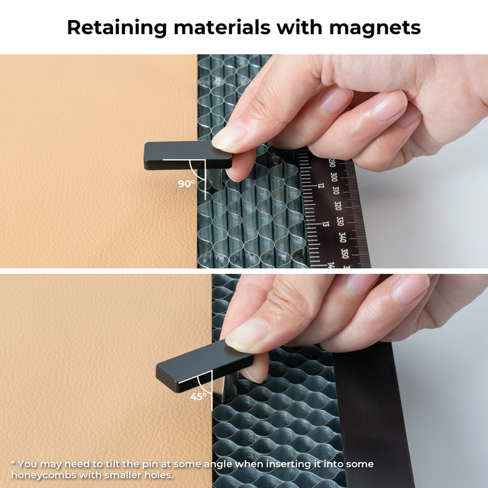 xTool Honeycomb Material Pin permit various angles to allow proper stability for objects. 