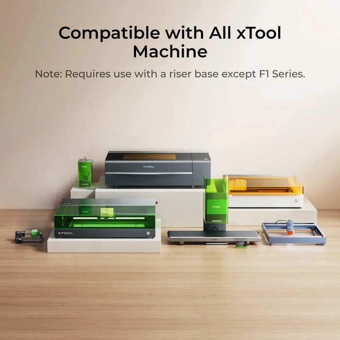 The xTool RA2 Pro is compatible with all xTool Machines (note: requires use with a riser base except F1 series)