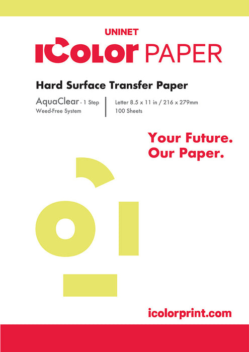 iColor AquaClear 1 Step Transfer Media is an easy to use, all-in-one transparent media Hard Surface transfer paper