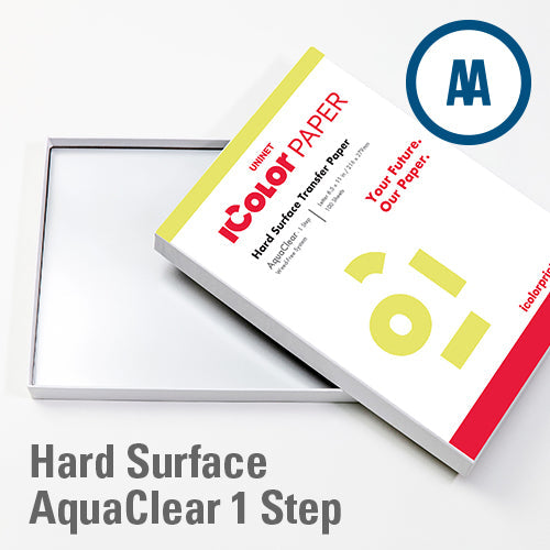 This paper will work with the iColor 500,550, and 600 printers. iColor ® AquaClear 1 Step Transfer Media is an easy to use, all-in-one transparent media